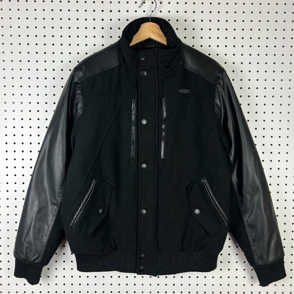 Rocawear Y2K Black Letterman Jacket Medium Leather Streetwear Bomber Full Zip